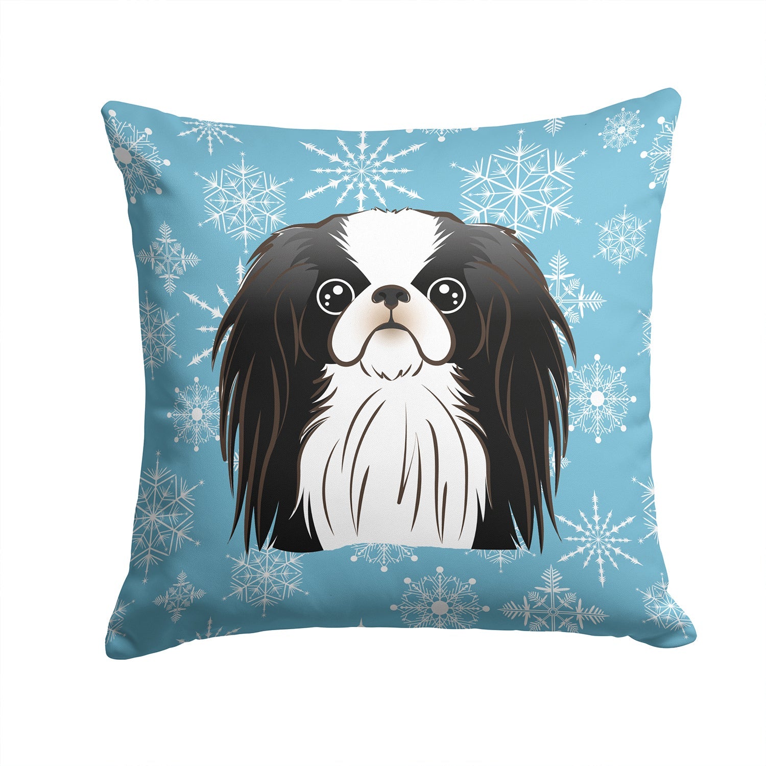 Snowflake Japanese Chin Decorative Throw Pillow 14x14 Indoor Outdoor Accent Cushion, Fabric Cover with Insert for Sofa, Bed, Porch & Living Room