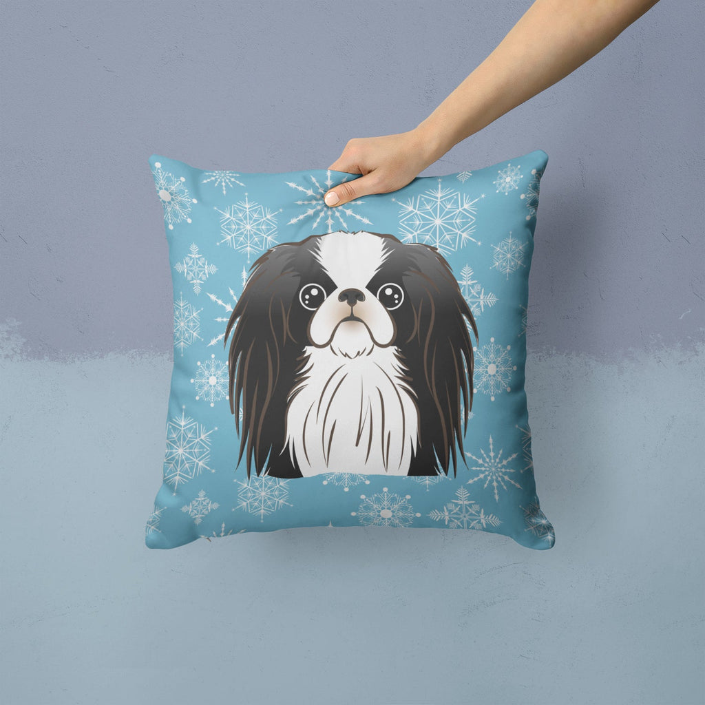 Snowflake Japanese Chin Decorative Throw Pillow 14x14 Indoor Outdoor Accent Cushion, Fabric Cover with Insert for Sofa, Bed, Porch & Living Room
