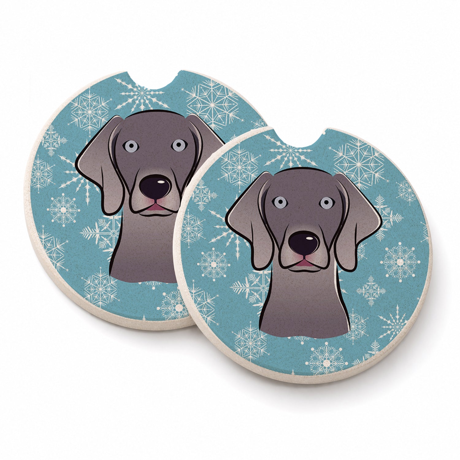 Snowflake Weimaraner Set of 2 Cup Holder Car Coasters Absorbent Round Sandstone Coasters Gifts for Men or Women, 2.5, Multicolor