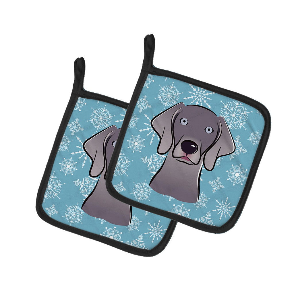 Snowflake Weimaraner Pot Holder Set of 2 Heat Resistant Quilted Hot Pads 7.5 x 7.5 Inch, Insulated Kitchen Trivets for Cooking & Baking