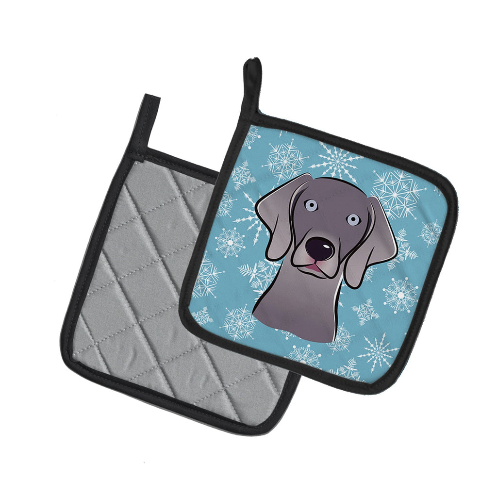 Snowflake Weimaraner Pot Holder Set of 2 Heat Resistant Quilted Hot Pads 7.5 x 7.5 Inch, Insulated Kitchen Trivets for Cooking & Baking