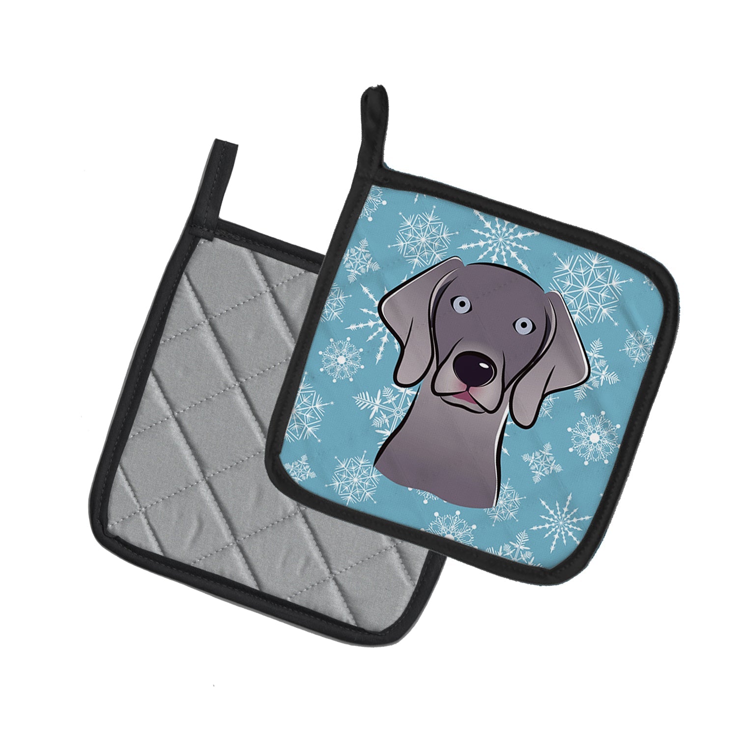 Snowflake Weimaraner Pot Holder Set of 2 Heat Resistant Quilted Hot Pads 7.5 x 7.5 Inch, Insulated Kitchen Trivets for Cooking & Baking