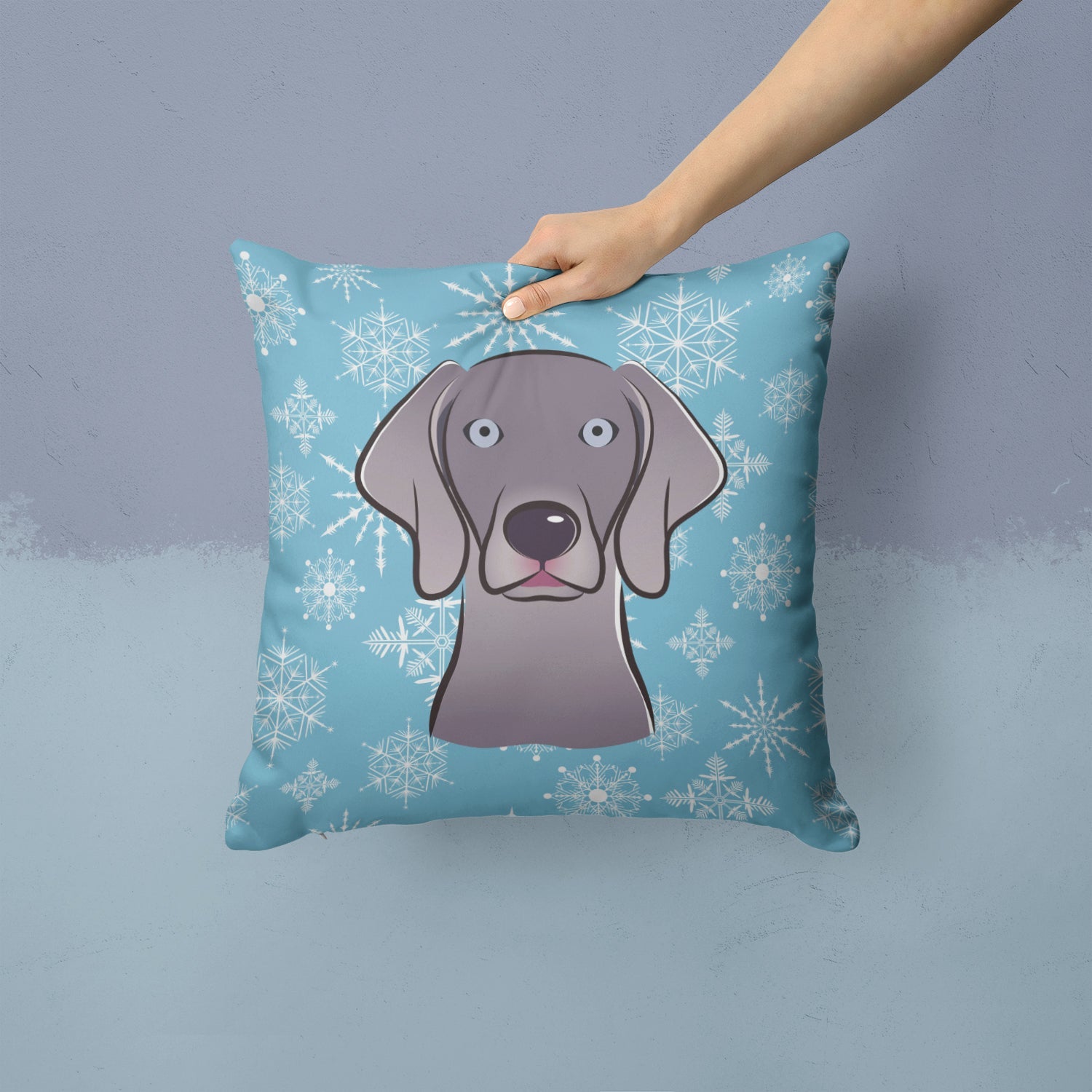 Snowflake Weimaraner Decorative Throw Pillow 14x14 Indoor Outdoor Accent Cushion, Fabric Cover with Insert for Sofa, Bed, Porch & Living Room