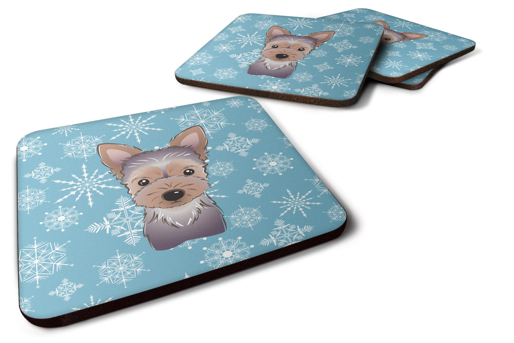 Snowflake Yorkie Puppy Foam Coasters Set of 4 Cup Coasters for Indoor Outdoor, Tabletop Protection, Anti Slip, Mouse pad Material