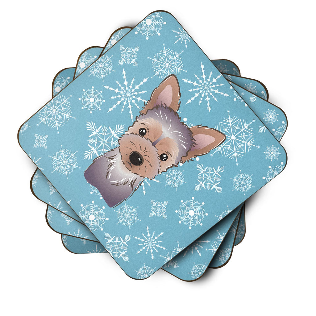 Snowflake Yorkie Puppy Foam Coasters Set of 4 Cup Coasters for Indoor Outdoor, Tabletop Protection, Anti Slip, Mouse pad Material