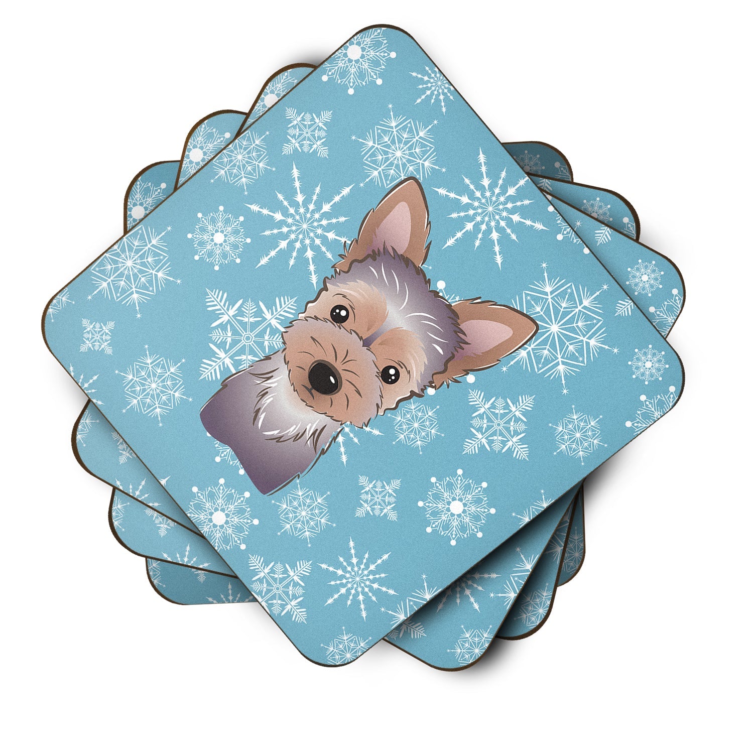 Snowflake Yorkie Puppy Foam Coasters Set of 4 Cup Coasters for Indoor Outdoor, Tabletop Protection, Anti Slip, Mouse pad Material