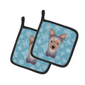 Snowflake Yorkie Puppy Pot Holder Set of 2 Heat Resistant Quilted Hot Pads 7.5 x 7.5 Inch, Insulated Kitchen Trivets for Cooking & Baking