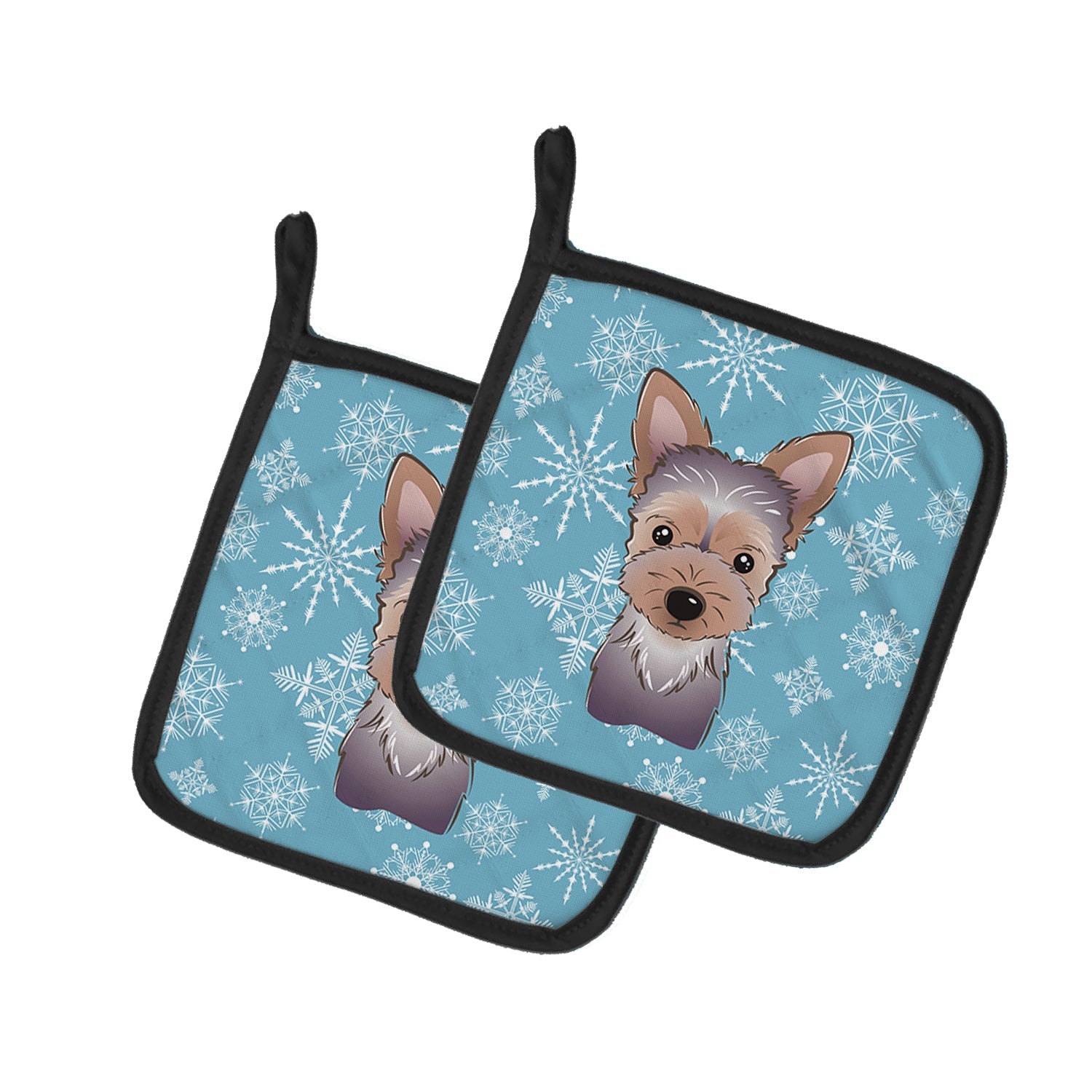 Snowflake Yorkie Puppy Pot Holder Set of 2 Heat Resistant Quilted Hot Pads 7.5 x 7.5 Inch, Insulated Kitchen Trivets for Cooking & Baking