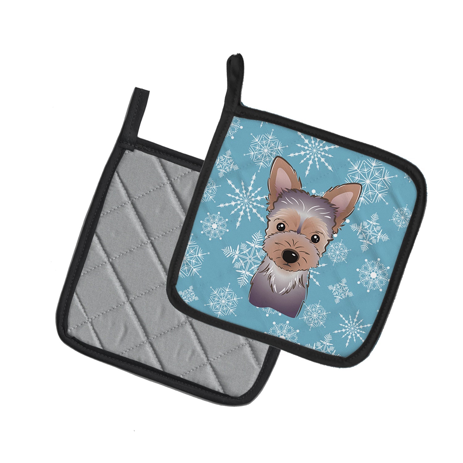 Snowflake Yorkie Puppy Pot Holder Set of 2 Heat Resistant Quilted Hot Pads 7.5 x 7.5 Inch, Insulated Kitchen Trivets for Cooking & Baking