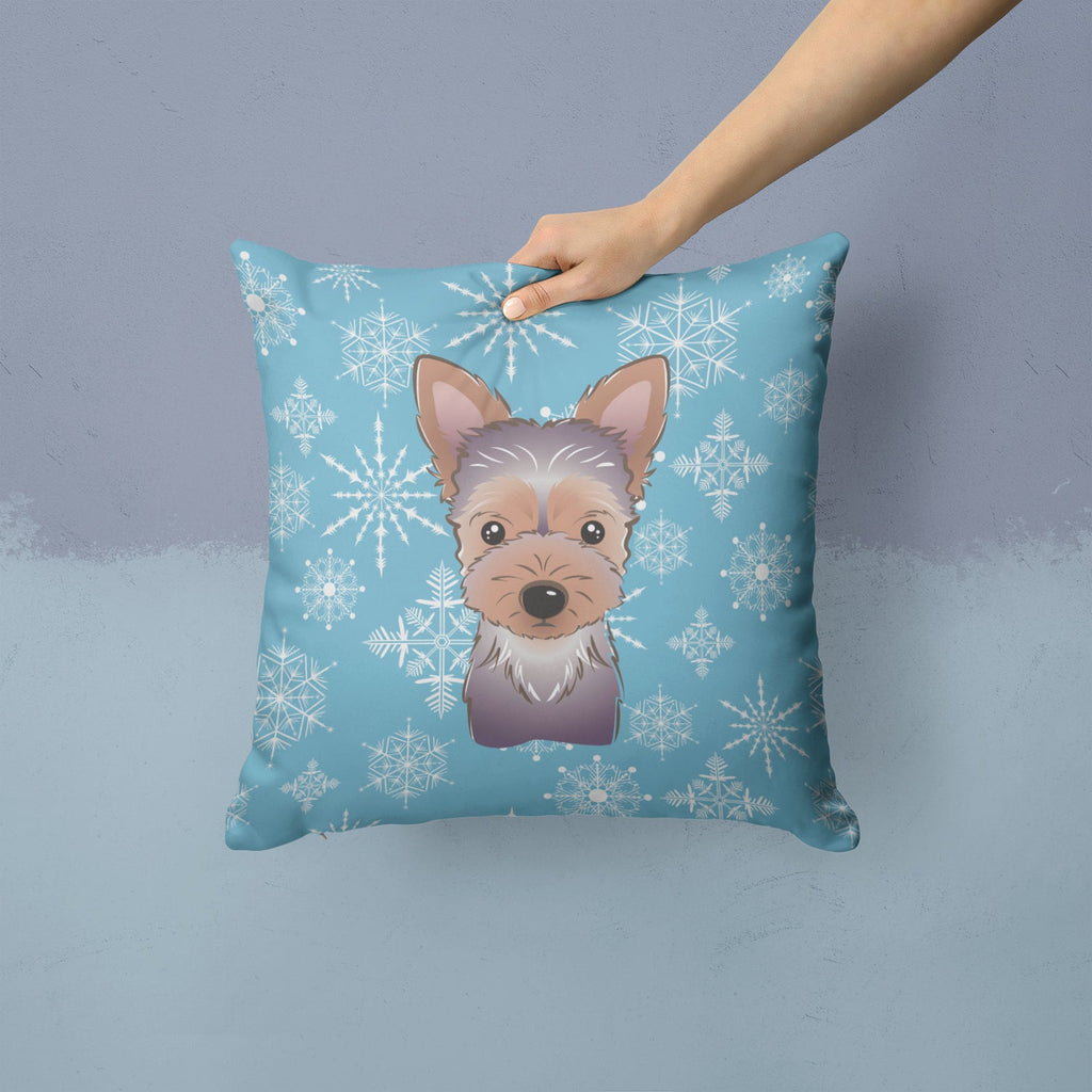 Snowflake Yorkie Puppy Decorative Throw Pillow 14x14 Indoor Outdoor Accent Cushion, Fabric Cover with Insert for Sofa, Bed, Porch & Living Room