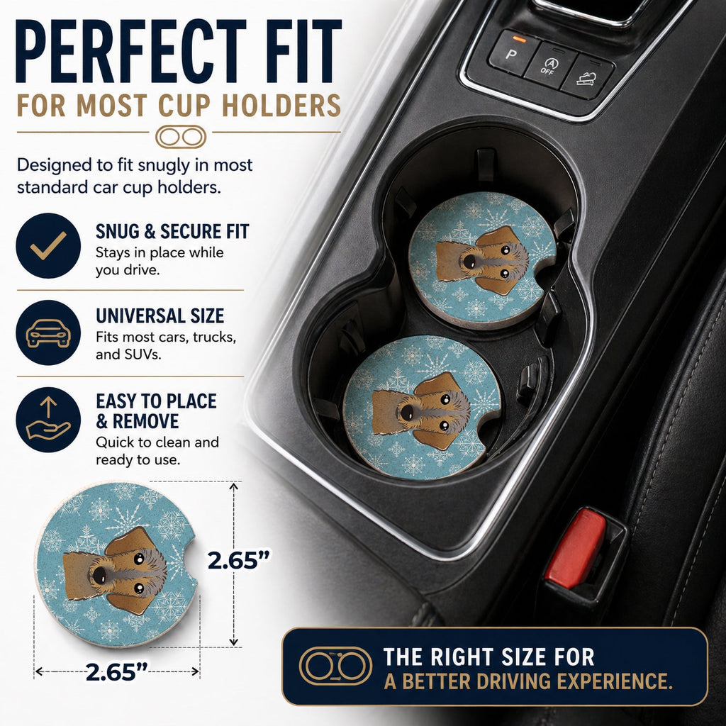 Snowflake Wirehaired Dachshund Set of 2 Cup Holder Car Coasters Absorbent Round Sandstone Coasters Gifts for Men or Women, 2.5, Multicolor