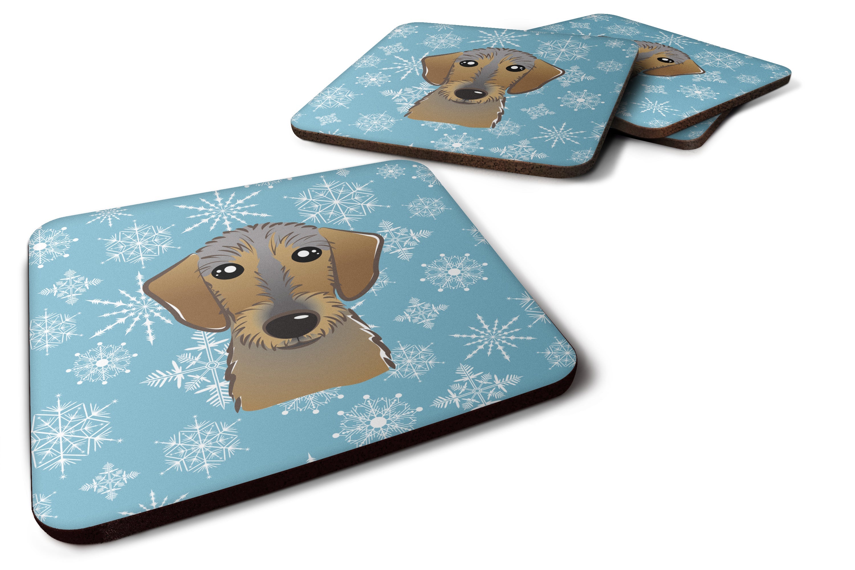 Snowflake Wirehaired Dachshund Foam Coasters Set of 4 Cup Coasters for Indoor Outdoor, Tabletop Protection, Anti Slip, Mouse pad Material
