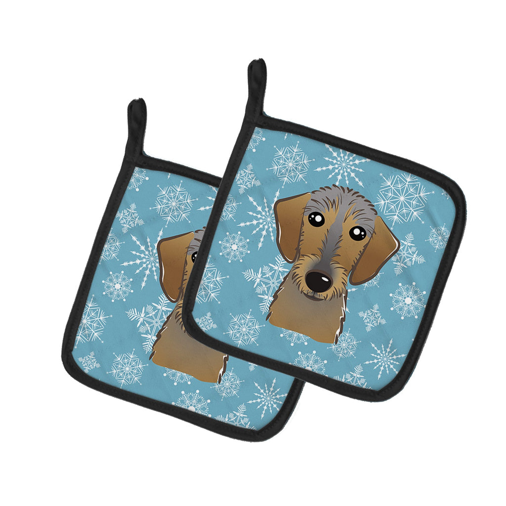 Snowflake Wirehaired Dachshund Pot Holder Set of 2 Heat Resistant Quilted Hot Pads 7.5 x 7.5 Inch, Insulated Kitchen Trivets for Cooking & Baking