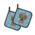 Snowflake Wirehaired Dachshund Pot Holder Set of 2 Heat Resistant Quilted Hot Pads 7.5 x 7.5 Inch, Insulated Kitchen Trivets for Cooking & Baking