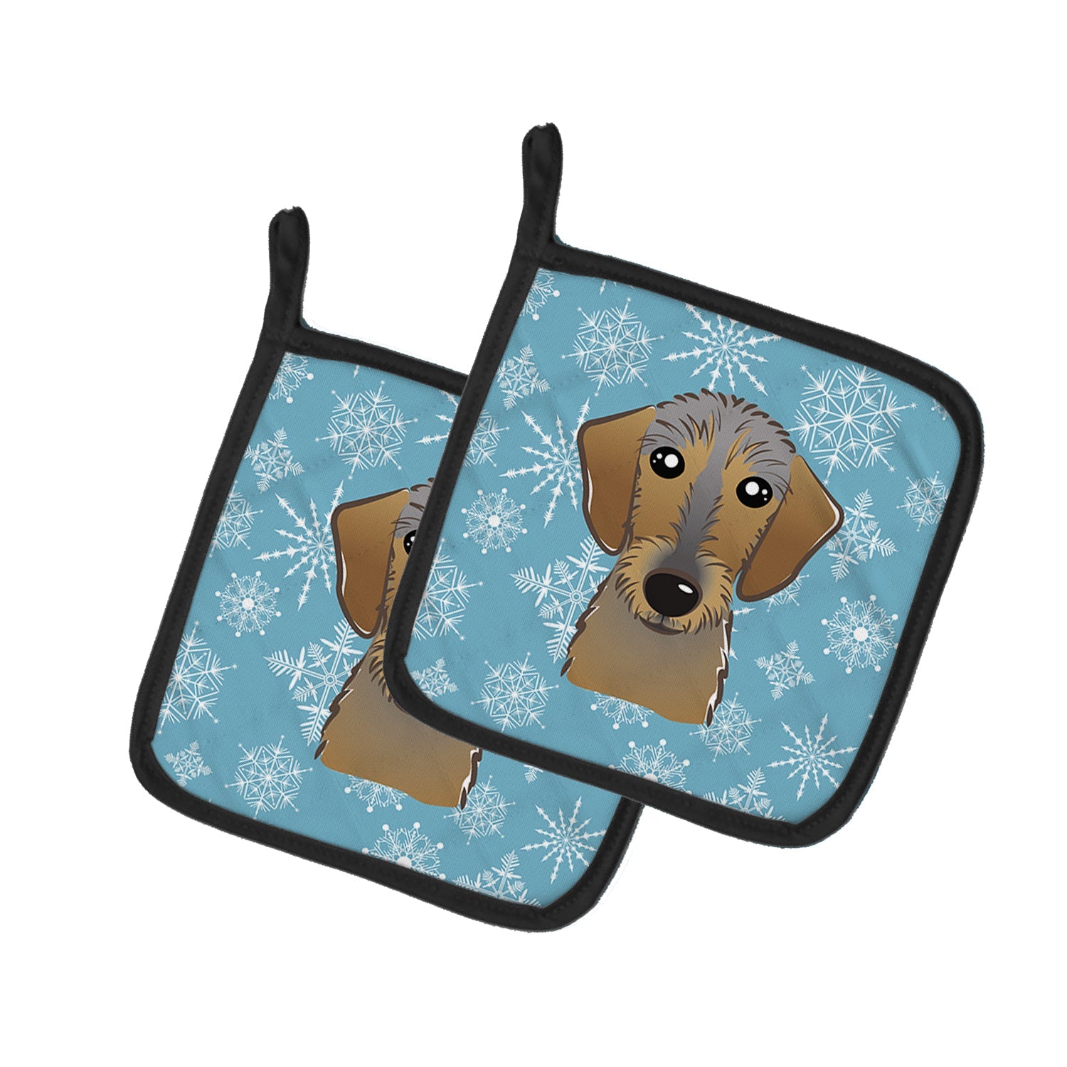 Snowflake Wirehaired Dachshund Pot Holder Set of 2 Heat Resistant Quilted Hot Pads 7.5 x 7.5 Inch, Insulated Kitchen Trivets for Cooking & Baking