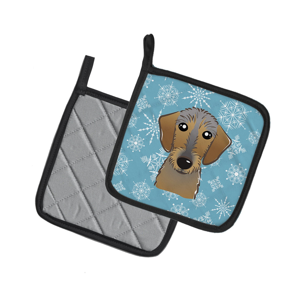 Snowflake Wirehaired Dachshund Pot Holder Set of 2 Heat Resistant Quilted Hot Pads 7.5 x 7.5 Inch, Insulated Kitchen Trivets for Cooking & Baking