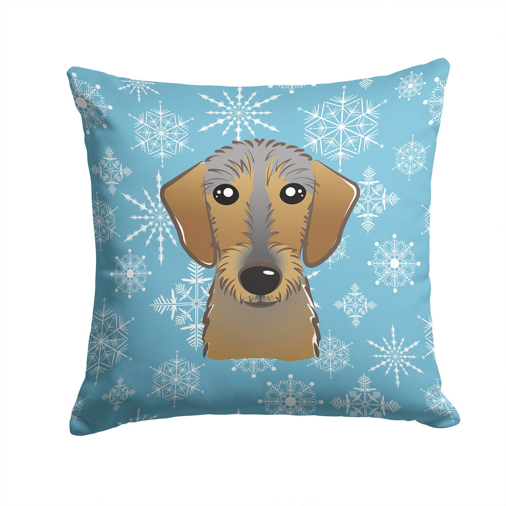 Snowflake Wirehaired Dachshund Decorative Throw Pillow 14x14 Indoor Outdoor Accent Cushion, Fabric Cover with Insert for Sofa, Bed, Porch & Living Room