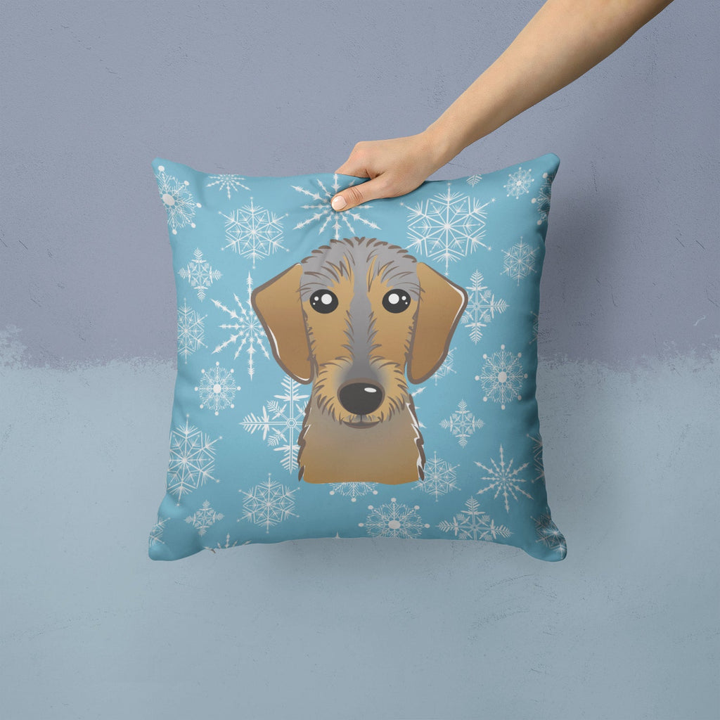 Snowflake Wirehaired Dachshund Decorative Throw Pillow 14x14 Indoor Outdoor Accent Cushion, Fabric Cover with Insert for Sofa, Bed, Porch & Living Room