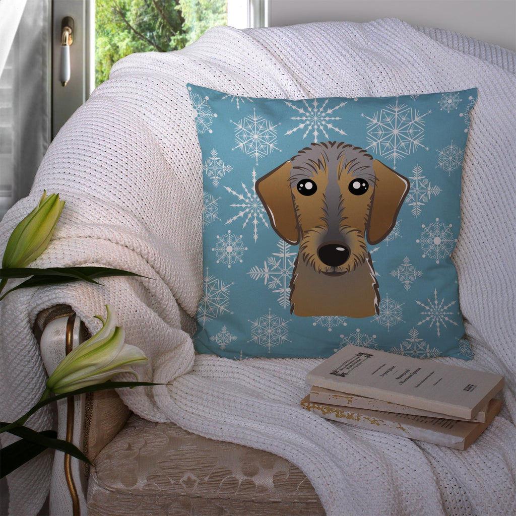 Snowflake Wirehaired Dachshund Decorative Throw Pillow 14x14 Indoor Outdoor Accent Cushion, Fabric Cover with Insert for Sofa, Bed, Porch & Living Room