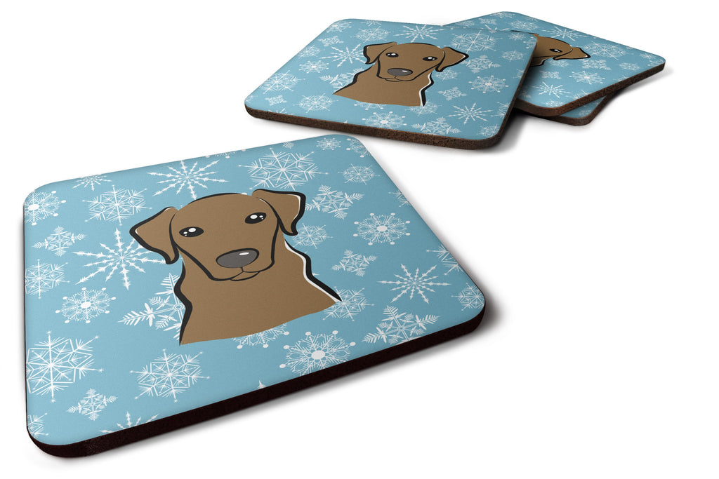 Snowflake Chocolate Labrador Foam Coasters Set of 4 Cup Coasters for Indoor Outdoor, Tabletop Protection, Anti Slip, Mouse pad Material
