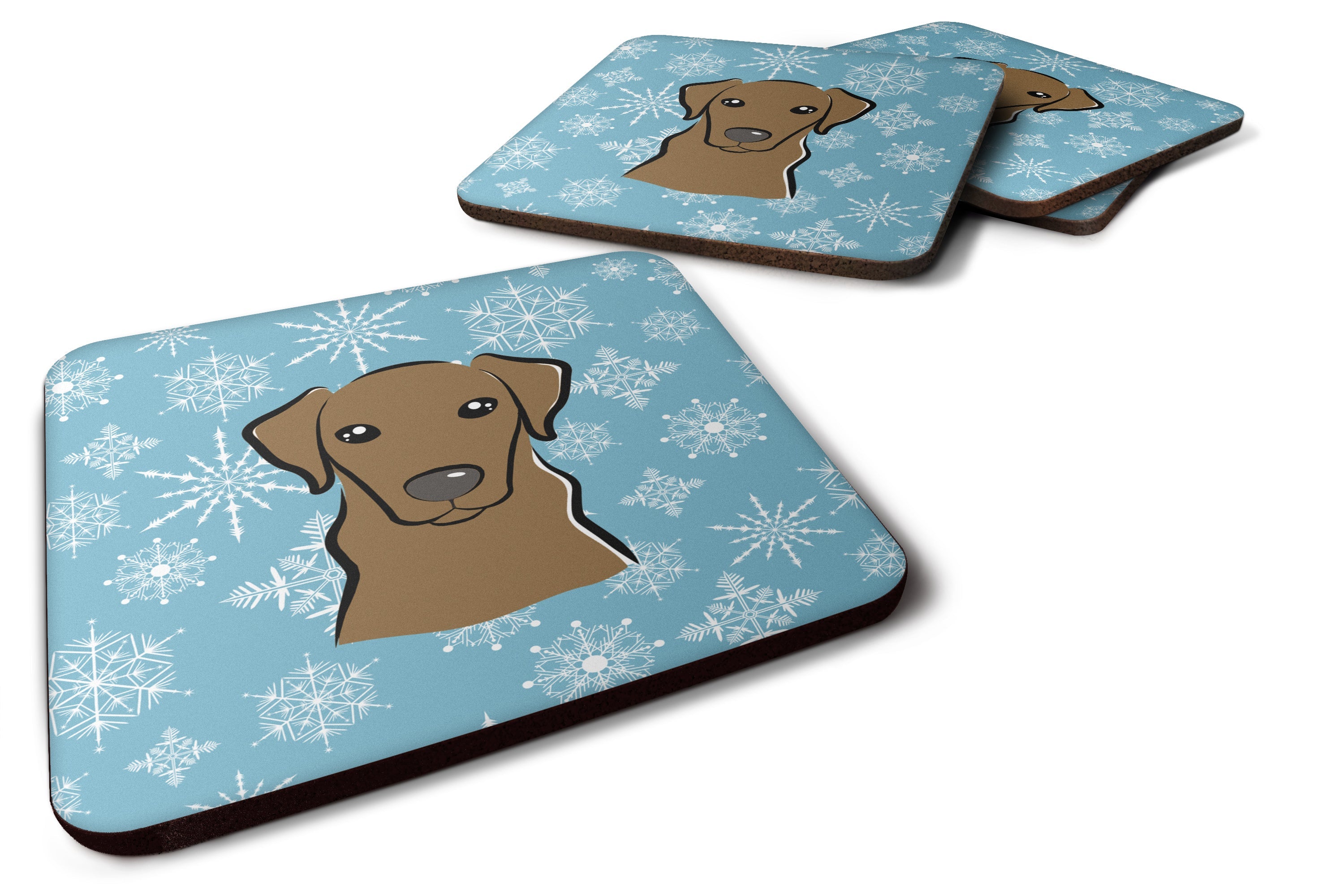 Snowflake Chocolate Labrador Foam Coasters Set of 4 Cup Coasters for Indoor Outdoor, Tabletop Protection, Anti Slip, Mouse pad Material