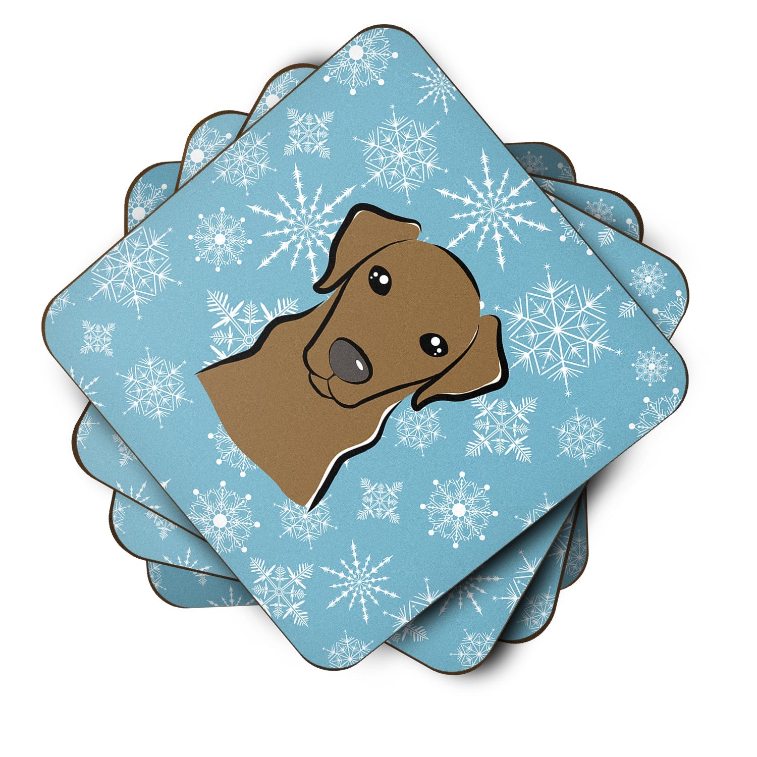 Snowflake Chocolate Labrador Foam Coasters Set of 4 Cup Coasters for Indoor Outdoor, Tabletop Protection, Anti Slip, Mouse pad Material