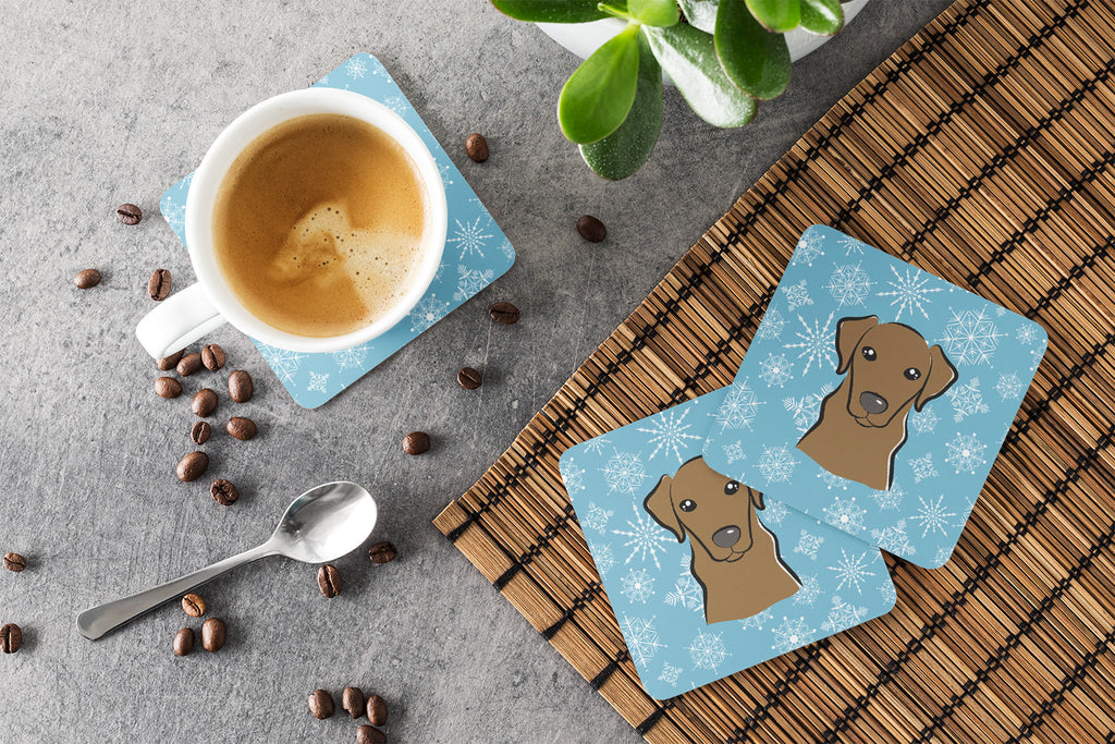 Snowflake Chocolate Labrador Foam Coasters Set of 4 Cup Coasters for Indoor Outdoor, Tabletop Protection, Anti Slip, Mouse pad Material
