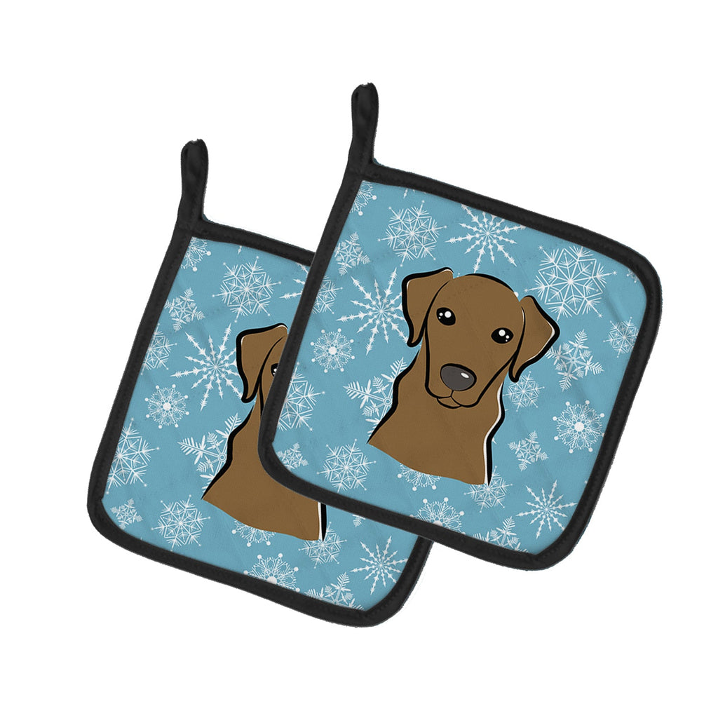 Snowflake Chocolate Labrador Pot Holder Set of 2 Heat Resistant Quilted Hot Pads 7.5 x 7.5 Inch, Insulated Kitchen Trivets for Cooking & Baking