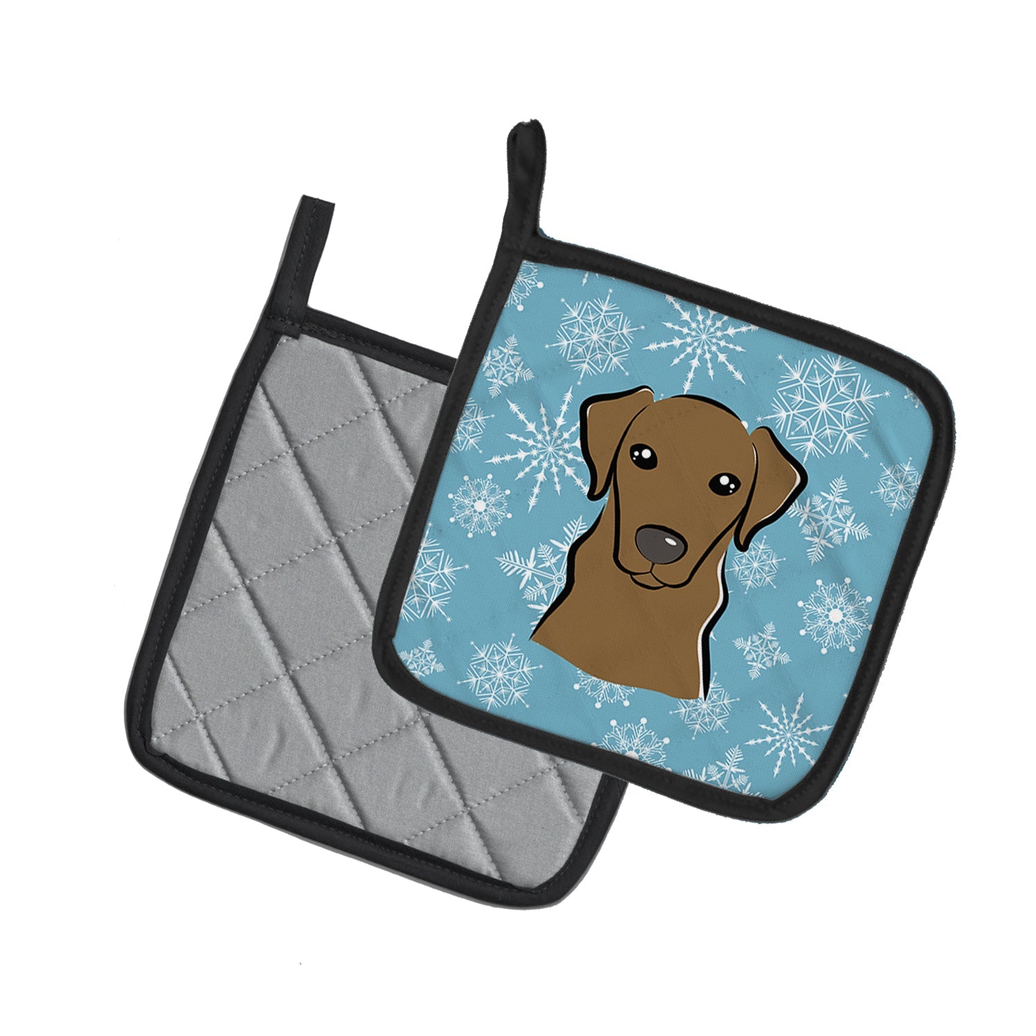 Snowflake Chocolate Labrador Pot Holder Set of 2 Heat Resistant Quilted Hot Pads 7.5 x 7.5 Inch, Insulated Kitchen Trivets for Cooking & Baking