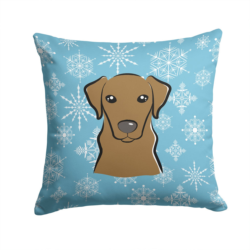 Snowflake Chocolate Labrador Decorative Throw Pillow 14x14 Indoor Outdoor Accent Cushion, Fabric Cover with Insert for Sofa, Bed, Porch & Living Room