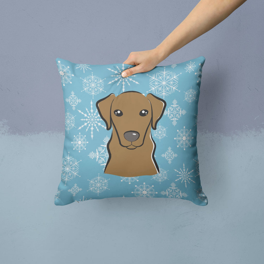 Snowflake Chocolate Labrador Decorative Throw Pillow 14x14 Indoor Outdoor Accent Cushion, Fabric Cover with Insert for Sofa, Bed, Porch & Living Room