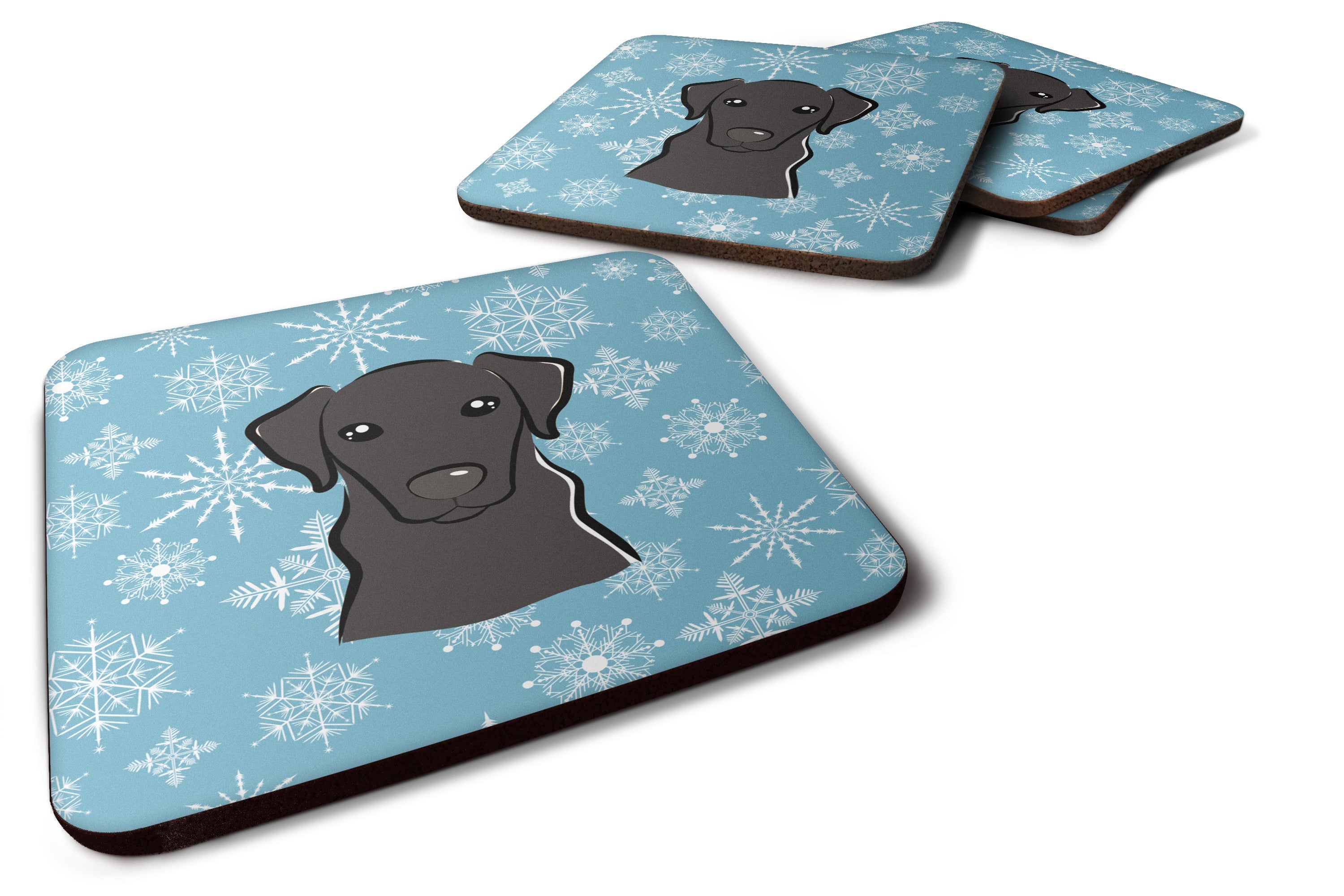 Snowflake Black Labrador Foam Coasters Set of 4 Cup Coasters for Indoor Outdoor, Tabletop Protection, Anti Slip, Mouse pad Material