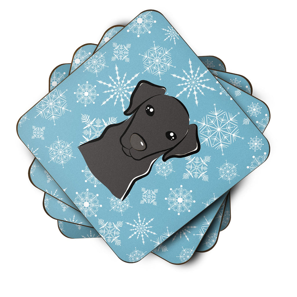 Snowflake Black Labrador Foam Coasters Set of 4 Cup Coasters for Indoor Outdoor, Tabletop Protection, Anti Slip, Mouse pad Material