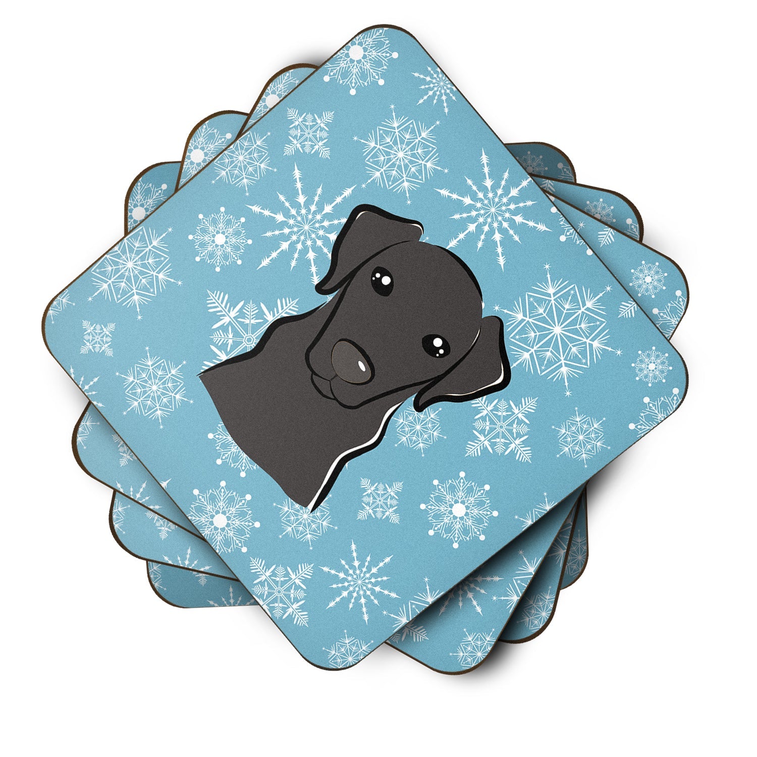 Snowflake Black Labrador Foam Coasters Set of 4 Cup Coasters for Indoor Outdoor, Tabletop Protection, Anti Slip, Mouse pad Material