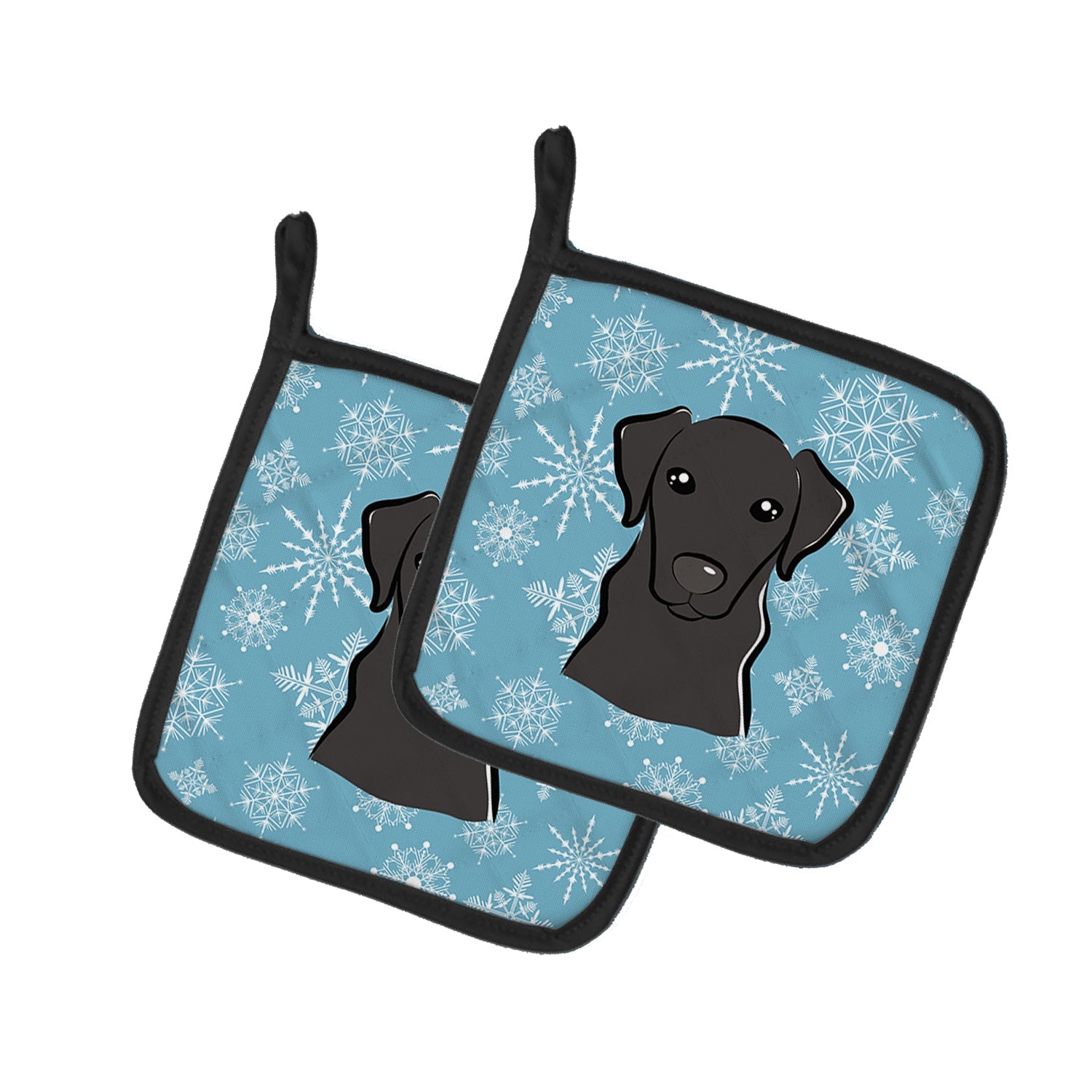 Snowflake Black Labrador Pot Holder Set of 2 Heat Resistant Quilted Hot Pads 7.5 x 7.5 Inch, Insulated Kitchen Trivets for Cooking & Baking