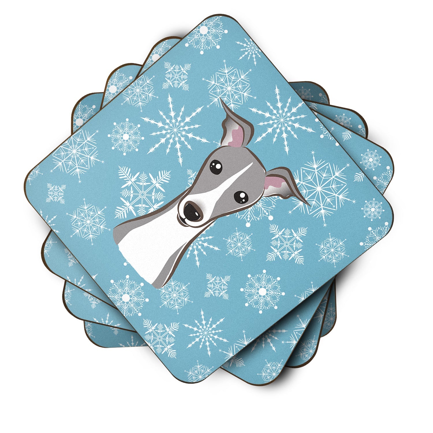 Snowflake Italian Greyhound Foam Coasters Set of 4 Cup Coasters for Indoor Outdoor, Tabletop Protection, Anti Slip, Mouse pad Material
