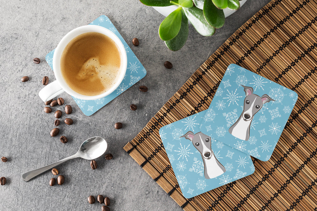 Snowflake Italian Greyhound Foam Coasters Set of 4 Cup Coasters for Indoor Outdoor, Tabletop Protection, Anti Slip, Mouse pad Material