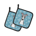 Snowflake Italian Greyhound Pot Holder Set of 2 Heat Resistant Quilted Hot Pads 7.5 x 7.5 Inch, Insulated Kitchen Trivets for Cooking & Baking