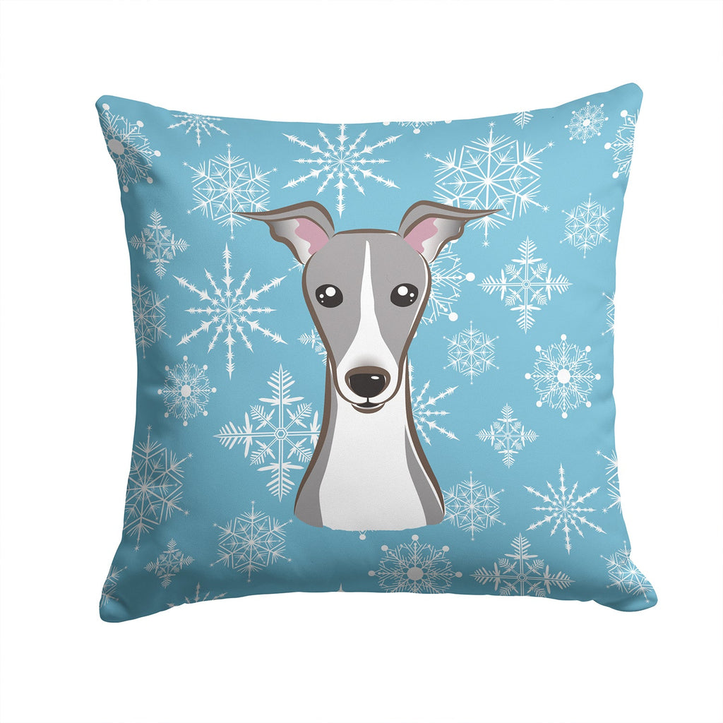 Snowflake Italian Greyhound Decorative Throw Pillow 14x14 Indoor Outdoor Accent Cushion, Fabric Cover with Insert for Sofa, Bed, Porch & Living Room