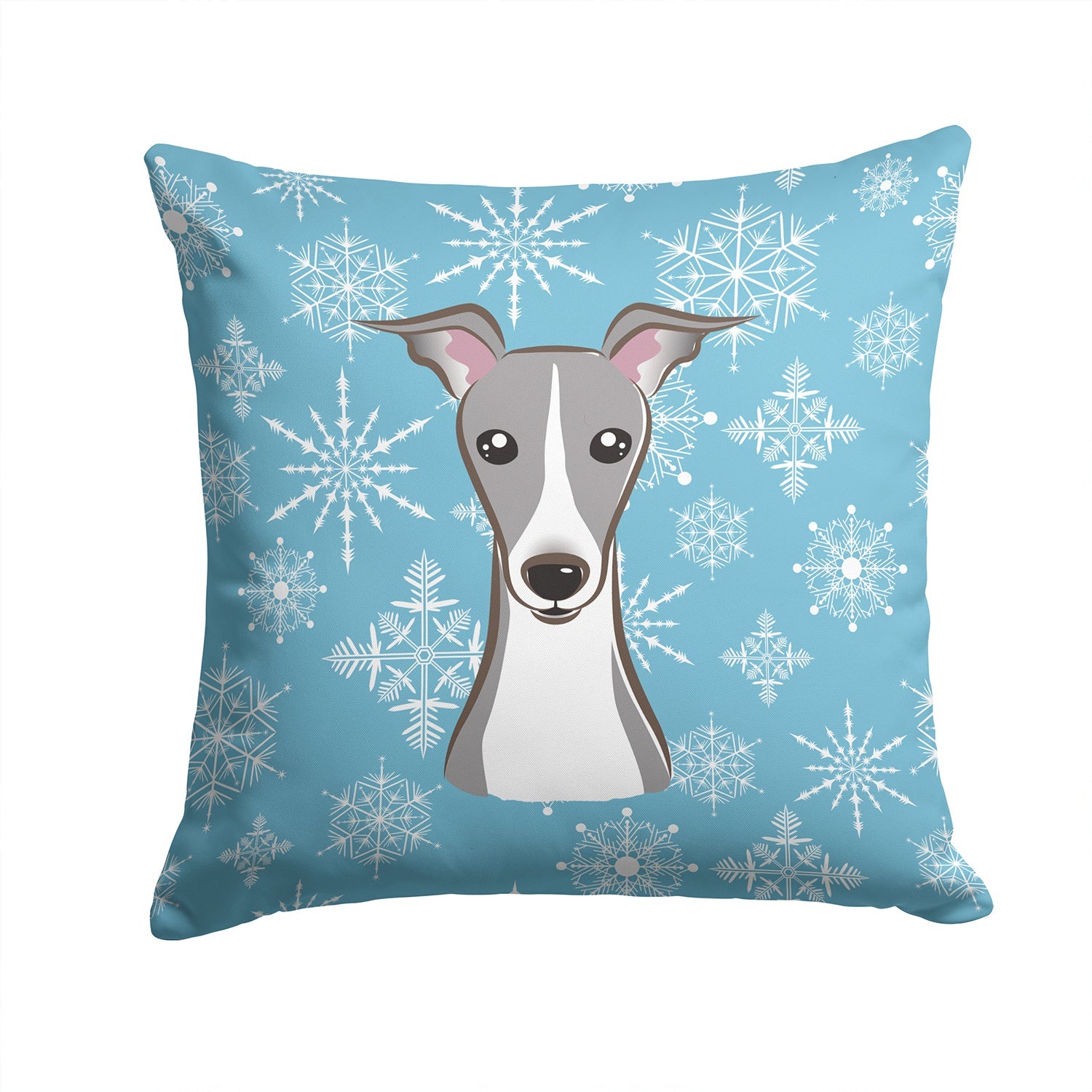 Snowflake Italian Greyhound Decorative Throw Pillow 14x14 Indoor Outdoor Accent Cushion, Fabric Cover with Insert for Sofa, Bed, Porch & Living Room