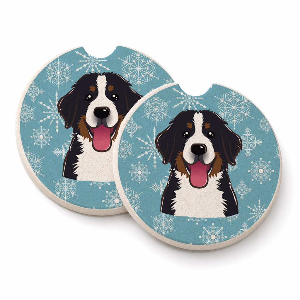 Snowflake Bernese Mountain Dog Set of 2 Cup Holder Car Coasters Absorbent Round Sandstone Coasters Gifts for Men or Women, 2.5, Multicolor