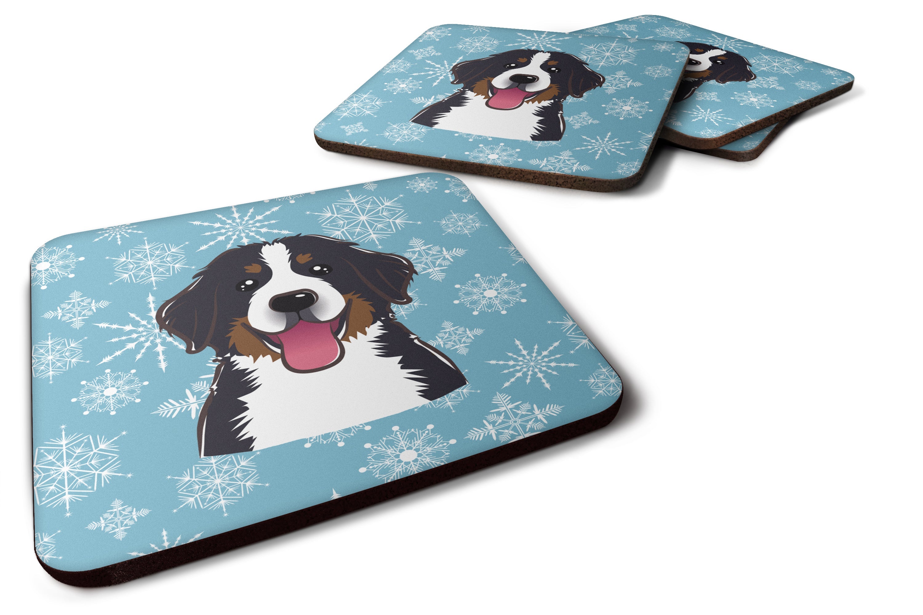 Snowflake Bernese Mountain Dog Foam Coasters Set of 4 Cup Coasters for Indoor Outdoor, Tabletop Protection, Anti Slip, Mouse pad Material