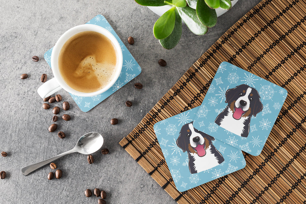 Snowflake Bernese Mountain Dog Foam Coasters Set of 4 Cup Coasters for Indoor Outdoor, Tabletop Protection, Anti Slip, Mouse pad Material