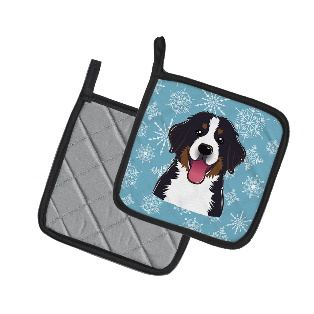 Snowflake Bernese Mountain Dog Pot Holder Set of 2 Heat Resistant Quilted Hot Pads 7.5 x 7.5 Inch, Insulated Kitchen Trivets for Cooking & Baking