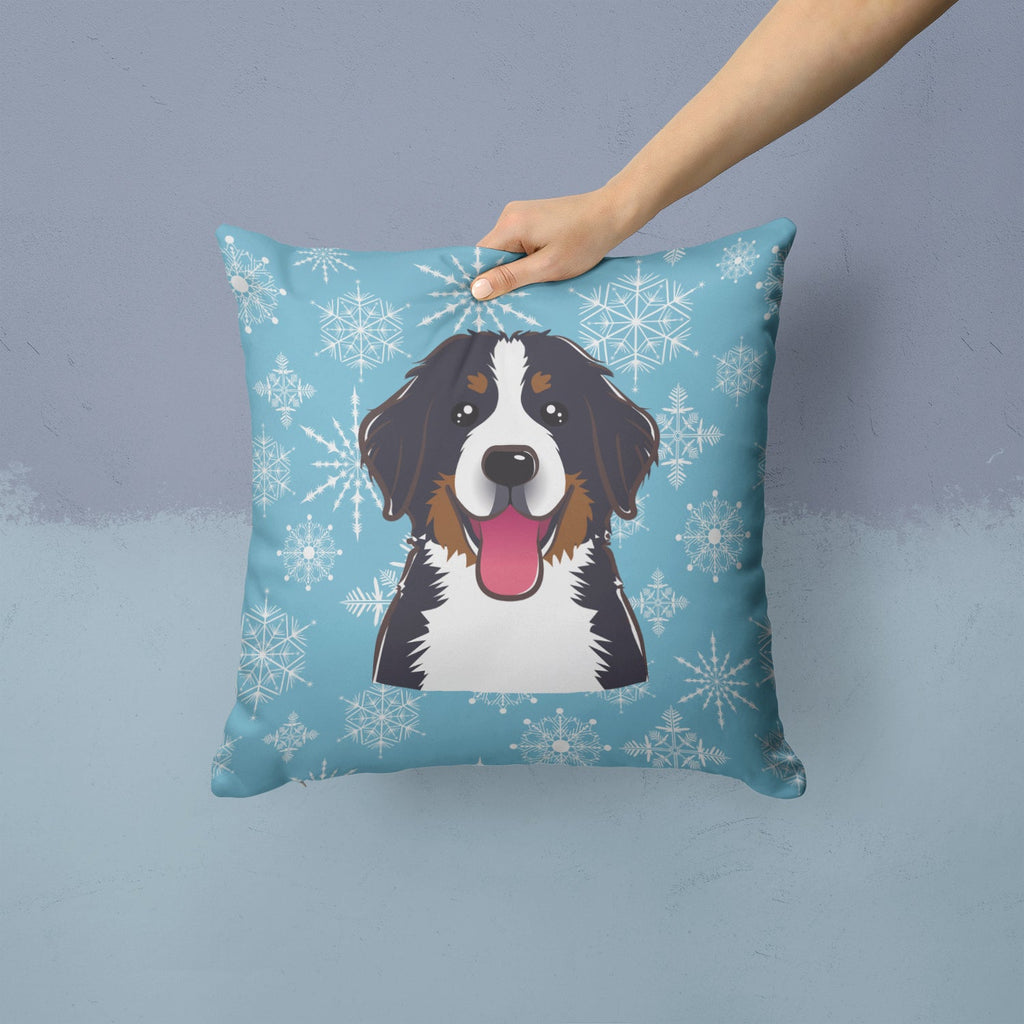 Snowflake Bernese Mountain Dog Decorative Throw Pillow 14x14 Indoor Outdoor Accent Cushion, Fabric Cover with Insert for Sofa, Bed, Porch & Living Room