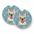 Snowflake French Bulldog Set of 2 Cup Holder Car Coasters Absorbent Round Sandstone Coasters Gifts for Men or Women, 2.5, Multicolor