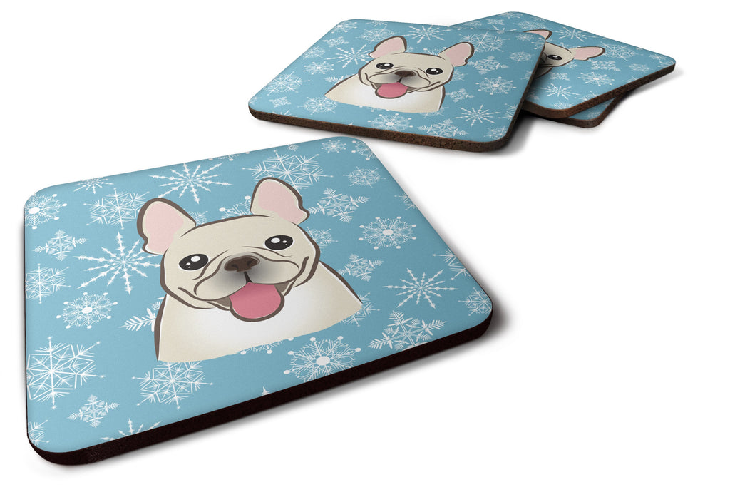 Snowflake French Bulldog Foam Coasters Set of 4 Cup Coasters for Indoor Outdoor, Tabletop Protection, Anti Slip, Mouse pad Material