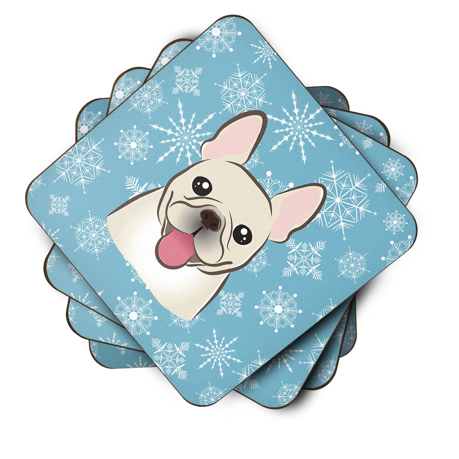 Snowflake French Bulldog Foam Coasters Set of 4 Cup Coasters for Indoor Outdoor, Tabletop Protection, Anti Slip, Mouse pad Material