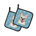 Snowflake French Bulldog Pot Holder Set of 2 Heat Resistant Quilted Hot Pads 7.5 x 7.5 Inch, Insulated Kitchen Trivets for Cooking & Baking