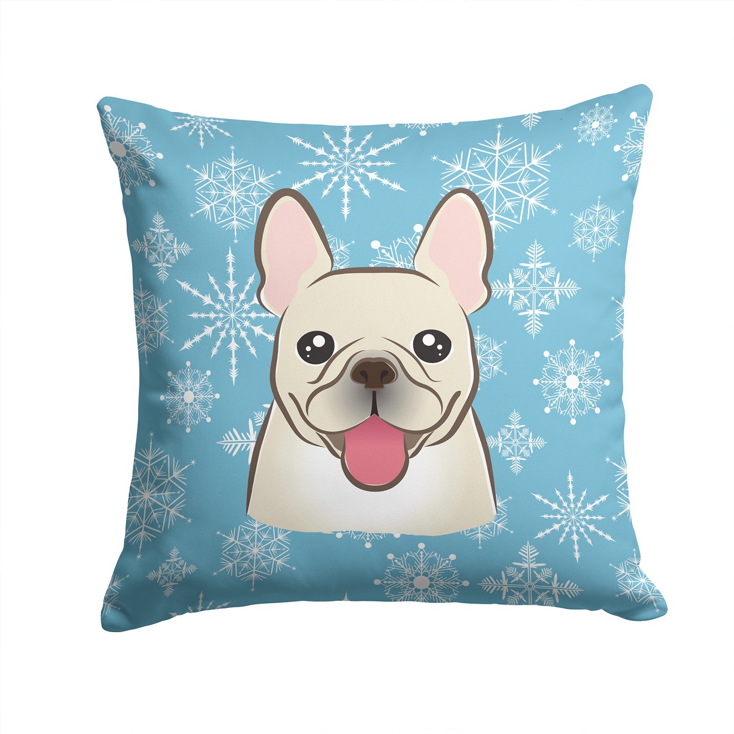 Snowflake French Bulldog Decorative Throw Pillow 14x14 Indoor Outdoor Accent Cushion, Fabric Cover with Insert for Sofa, Bed, Porch & Living Room